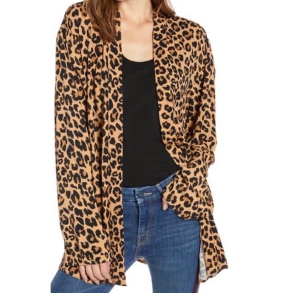 Treasure and Bond Leopard Print Open Front Cardigan - Picture 1 of 10